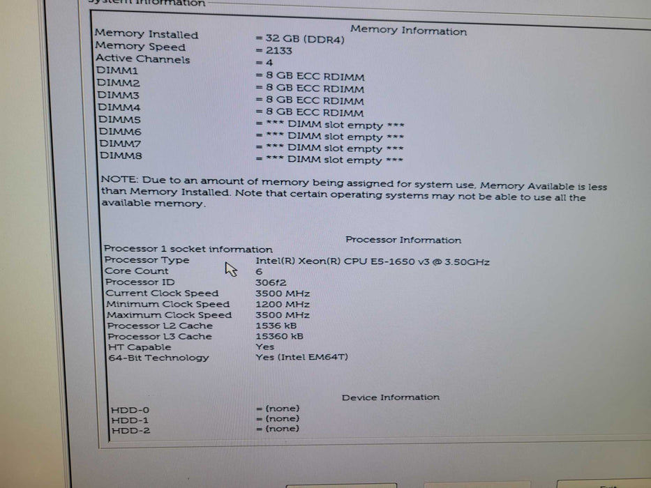 Dell Precision T5810 - Xeon E5-1650 v3 32GB DDR4 NO HDD 685W PSU %