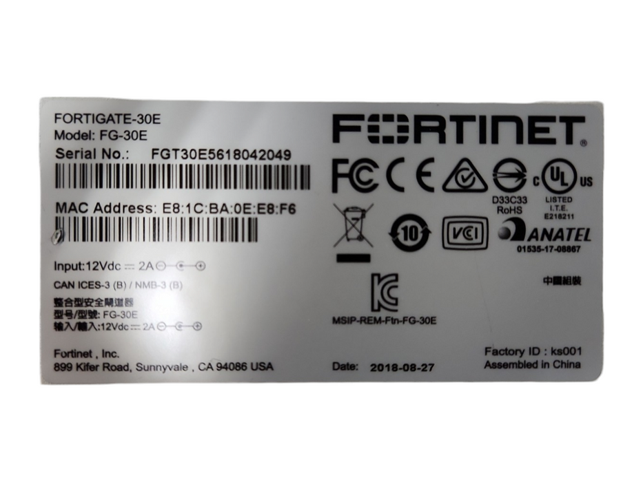 FortiGate Fortinet FG-30E Security Appliance, READ