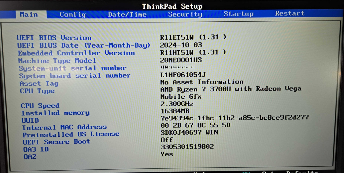 Lenovo ThinkPad E495 | Ryzen 7 3700U @2.30GHz, 16GB DDR4, 256GB NVMe ) Lap200
