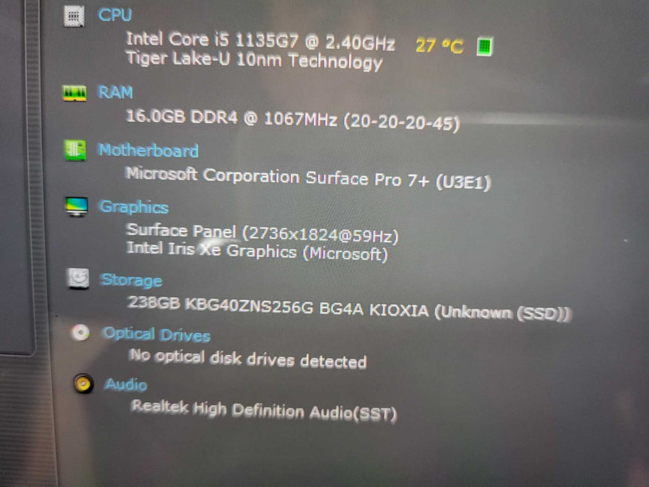 Microsoft Surface Pro 7+ 1961, i5-1135G7 2.40GHz, 16GB DDR4, 256GB NVMe $ Lap200