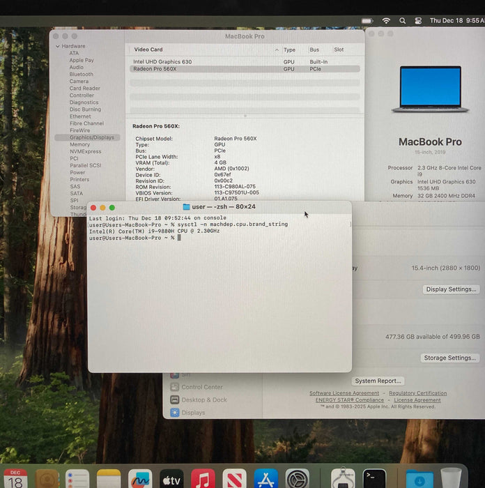 Apple MacBook Pro 15' 2019 i9-9880H 32GB RAM 512SSD Radeon Pro 560 X READ