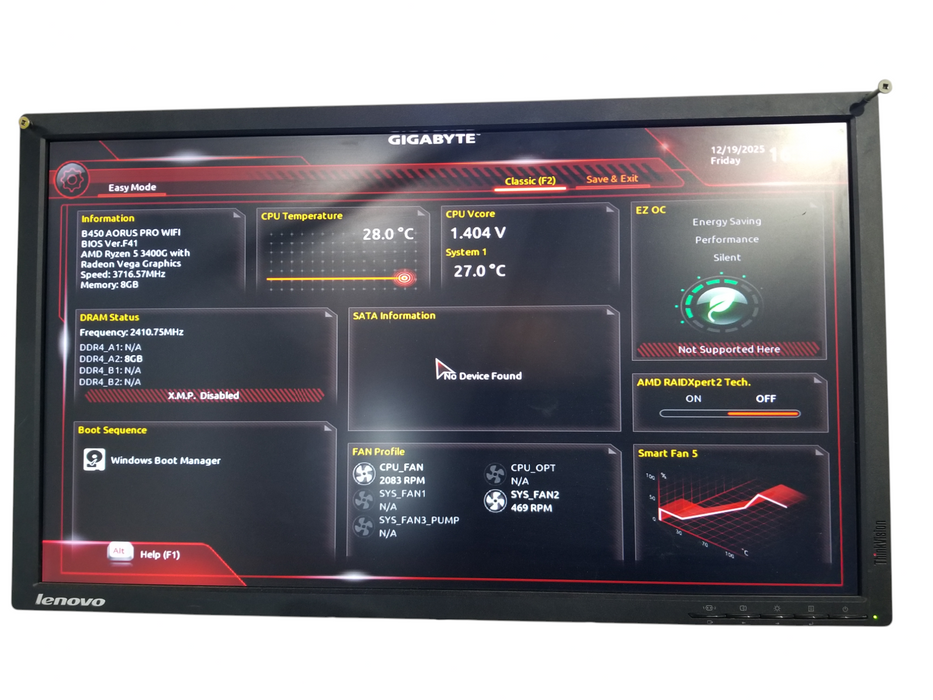 Custom PC B450 AORUS PRO WIFI Ryzen 5 3400G @3.70 GTX 1160Ti 8GB DDR4 NoHDD
