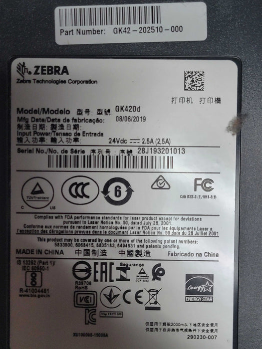 Zebra GK420d Direct Thermal Label/Barcode Printer- GK42-202510-000  _