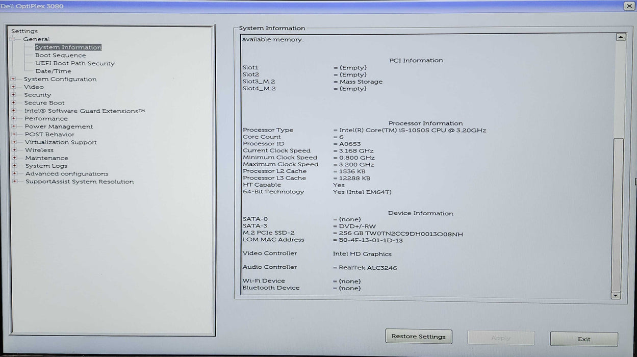 Dell OptiPlex 3080 SFF, i5-10505 3.20GHz, 16GB DDR4, 256GB NVMe Q