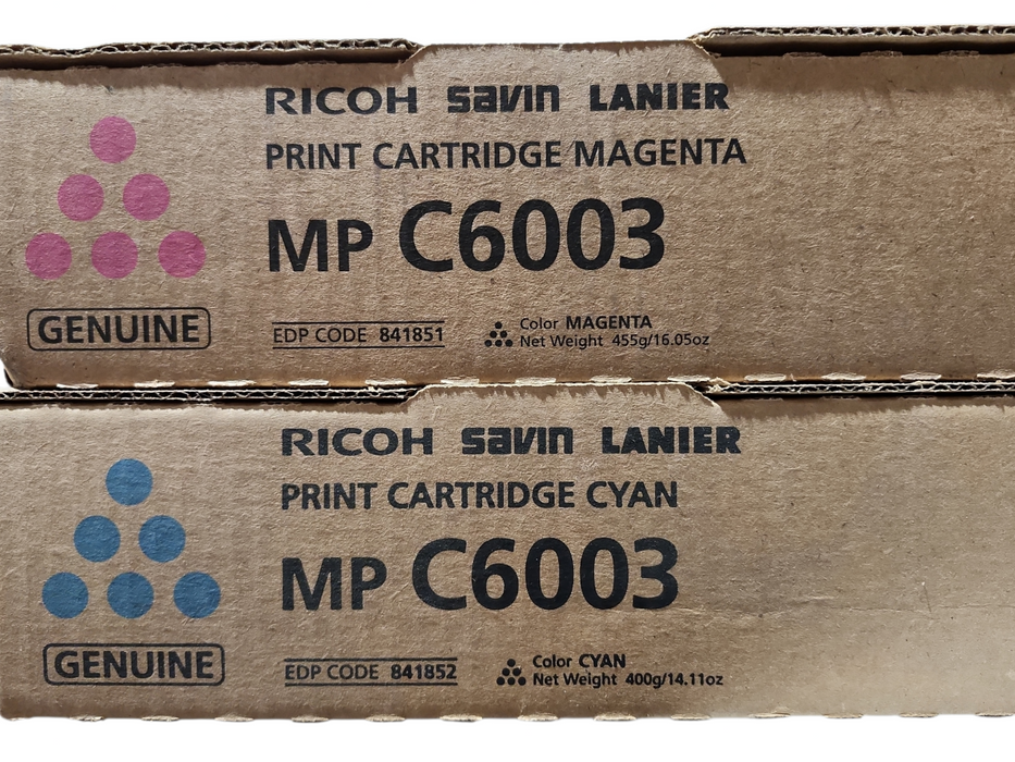 Ricoh Genuine MP C6003 Magenta & Blue Toner Print Cartridge, 841851&841852