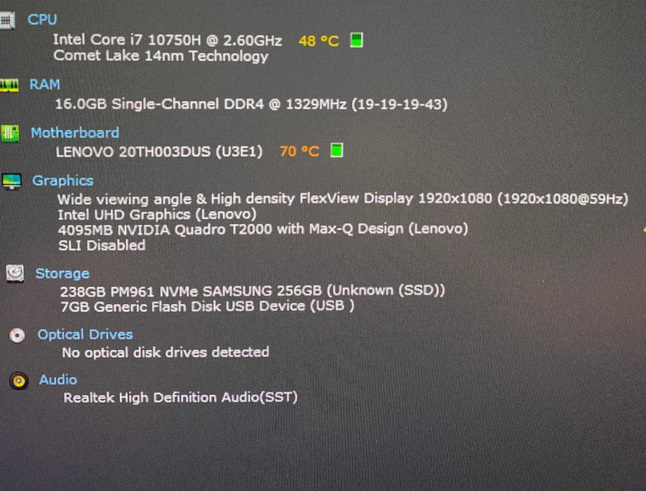 Lenovo ThinkPad P1 Gen 3 i7-10750H QUADRO T2000 4GB GPU 16GB RAM 256GB SSD  Lap200