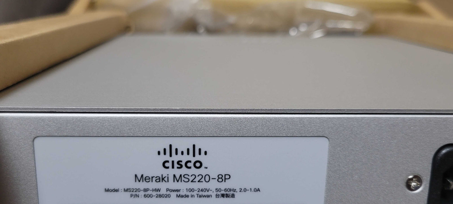 New Open-Box Cisco Meraki MS220-8P, 8-Port Gigabit PoE Network Switch Q_