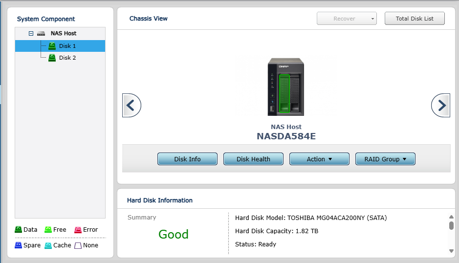 QNAP NAS TS-269L, 2-Bays NAS w/ 2x 2TB HDDs, No Power Adapter