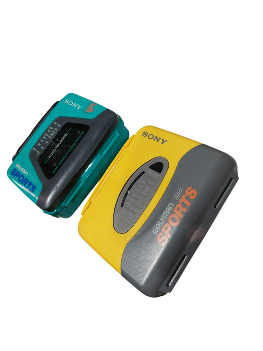 Bundle of 2 Vintage Sony Sports Walkmans Green WM-AF59 & Yellow WM-SXF10 =