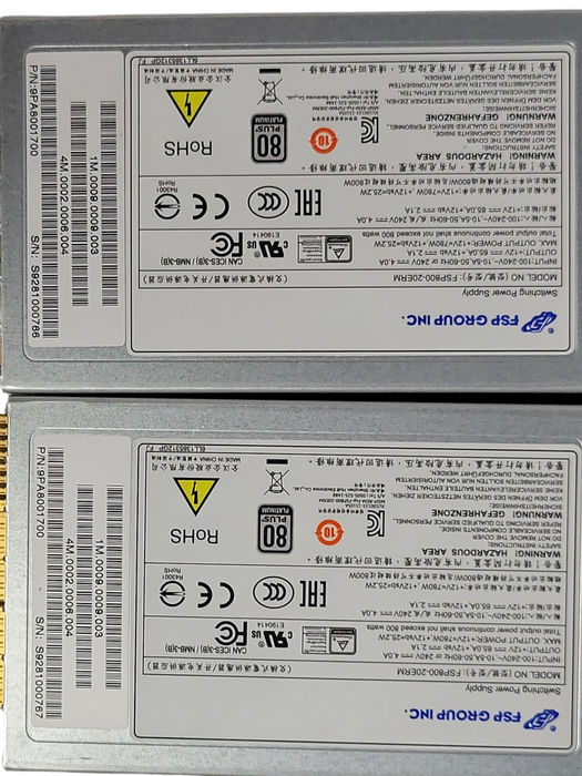 Lot of 2x FSP group FSP800-20ERM 800 watt power supplies 9PA8001700  _