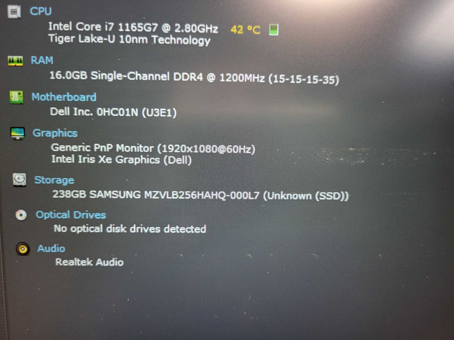 Dell Latitude 5420 Core i7-1165G7@2.80GHz 16GB RAM 256GB NVMe $ Lap200