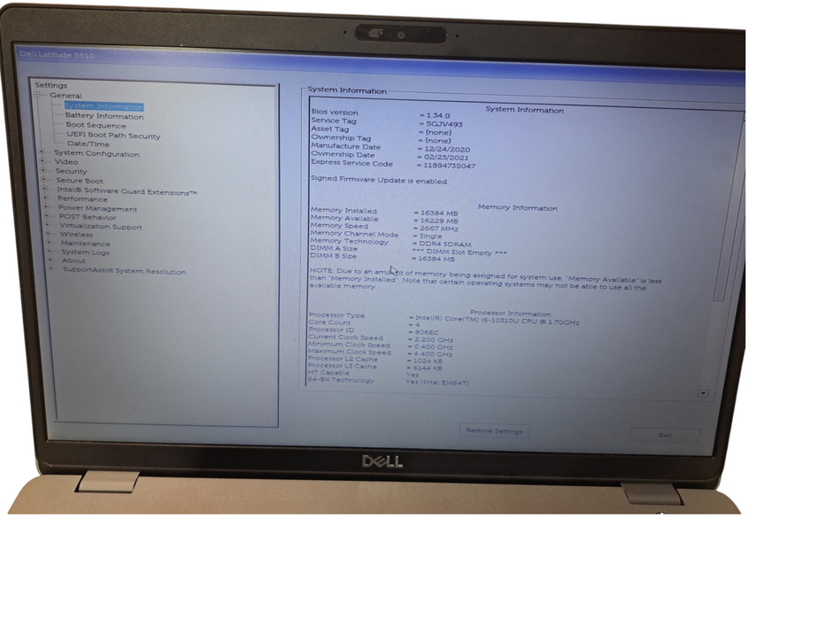 Dell LAtitude 5510|16GB RAM|256GB NVMe|READ  Lap200