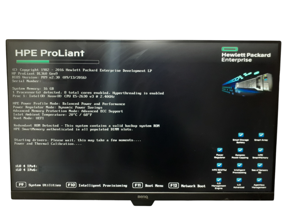 HP ProLiant DL360 Gen9 -1x Xeon E5-2630 v3 @ 2.40GHz, 16GBRAM, NO HDD, iLO