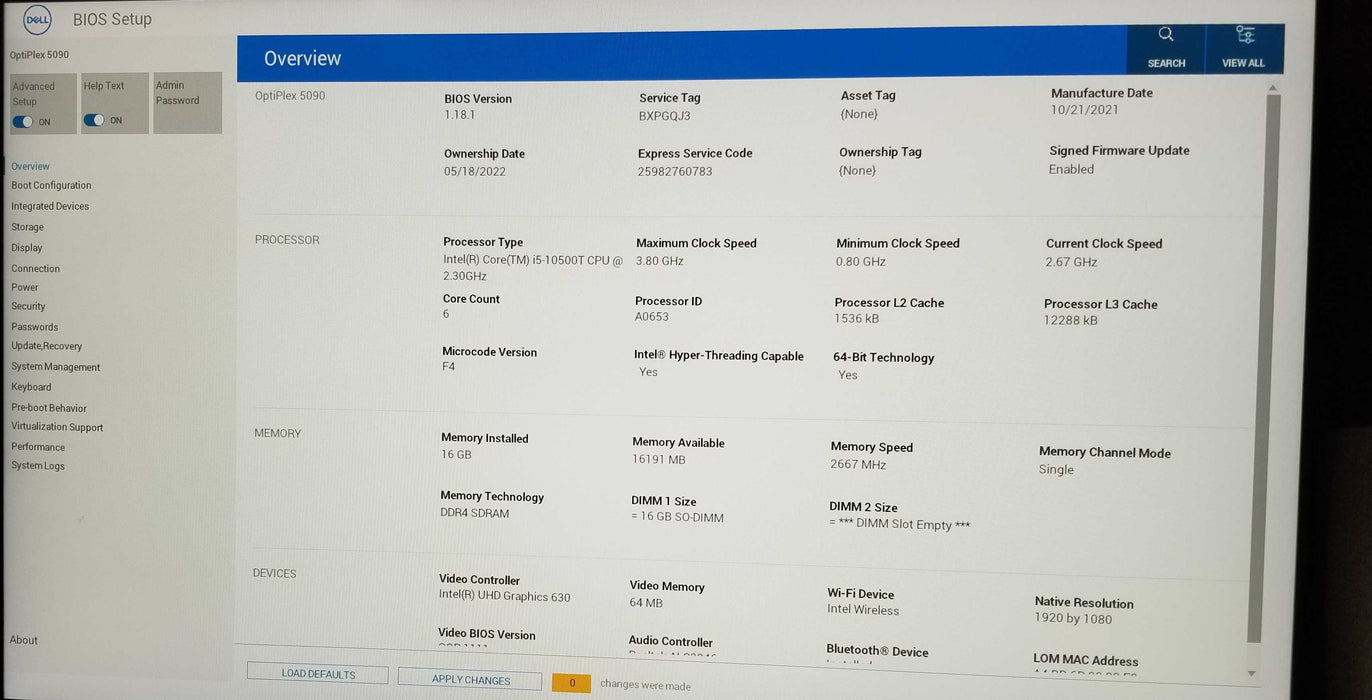 Dell OptiPlex 5090 USFF Intel i5-10500T CPU 2.30GHz, 16GB RAM - No HDD Q