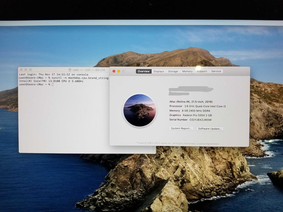 Apple iMac Retina 4K 2019 21.5", i3-8100 CPU 3.60GHz 8GB RAM  [READ]