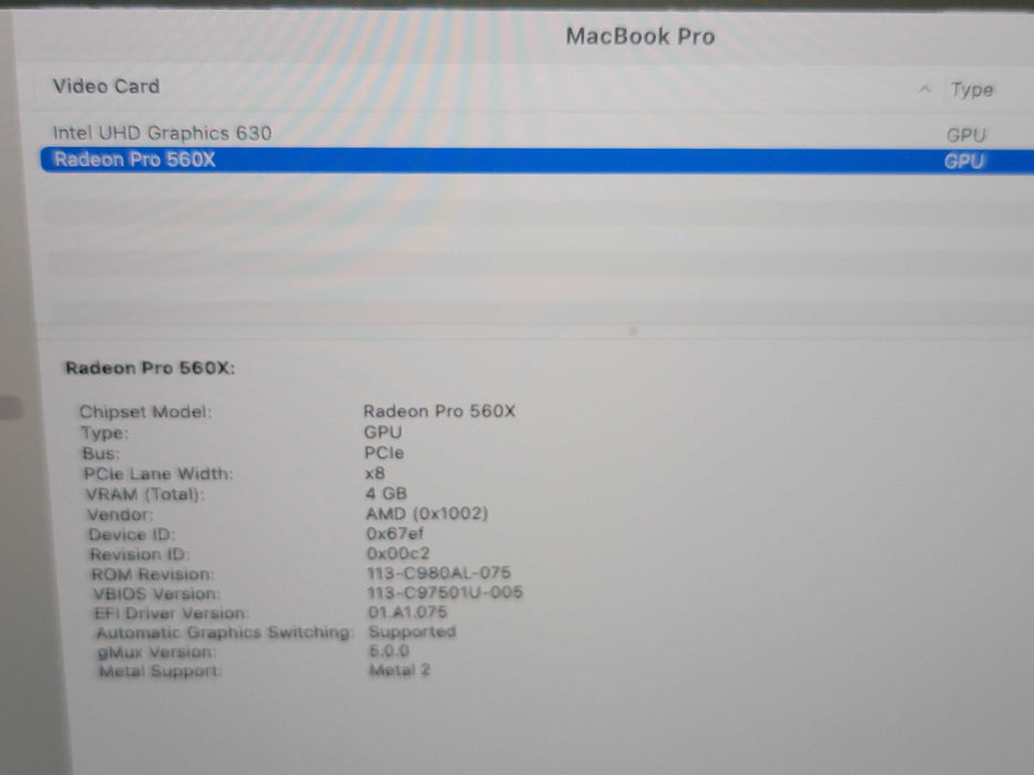 Apple Macbook Pro 2019 15" 8-Core i9-9880H @ 2.3GHz 16GB DDR4 500GB SSD GPU (