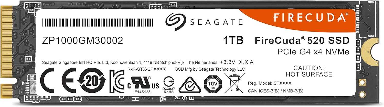 1TB Seagate FireCuda 520 Series 1TB M.2 PCle Gen4 SSD - PCle G4 x4 NVMe SSD