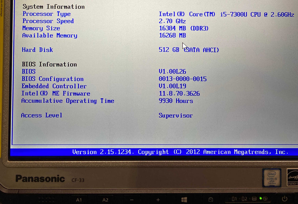 Panasonic ToughBook CF-33 TOUCH i5-7300U 16GB RAM 512GB SSD 9930Hrs.