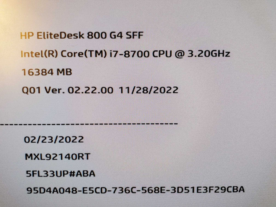 HP EliteDesk 800 G4 SFF i7-8700 3.2GHz 16GB 256B nvme 1TB HDD NO OS