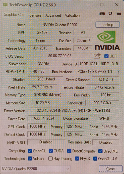 NVIDIA Quadro P2200 5GB GDDR5 Graphics Card 4x Display ports