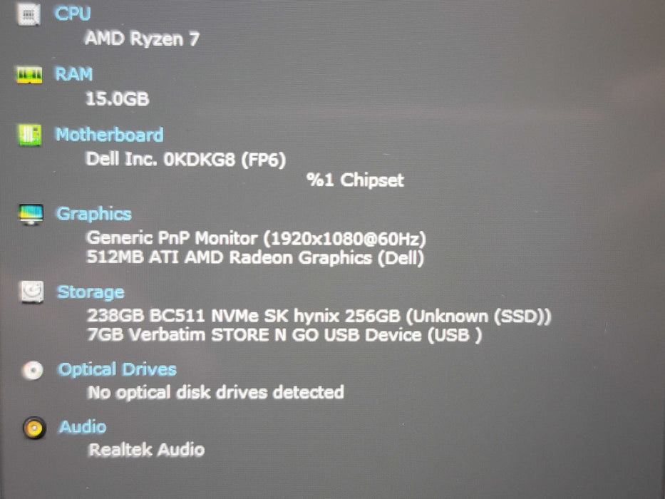 Dell Inspiron 15" 5515 Ryzen 7 5700u 16GB RAM 256GB NVMe READ β Lap200