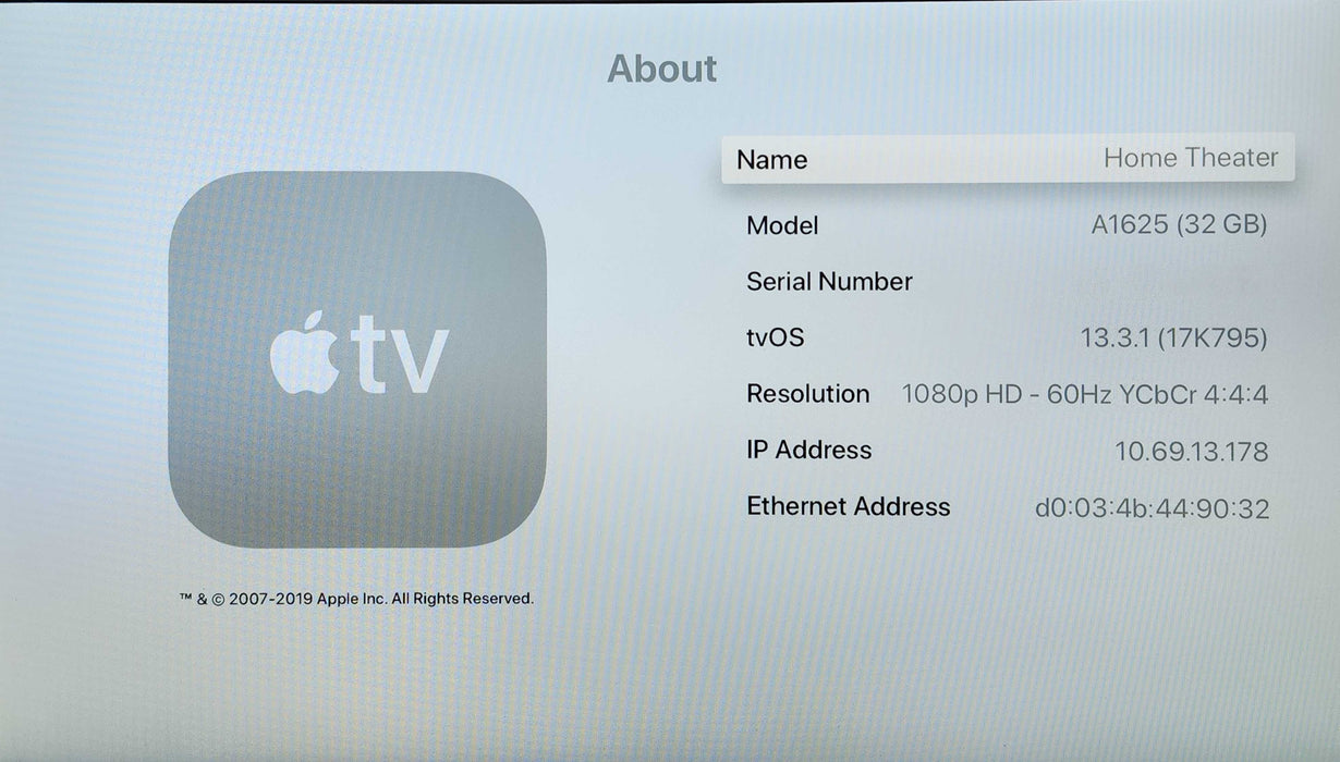Apple TV HD 4th generation 32GB A1625, No Remote