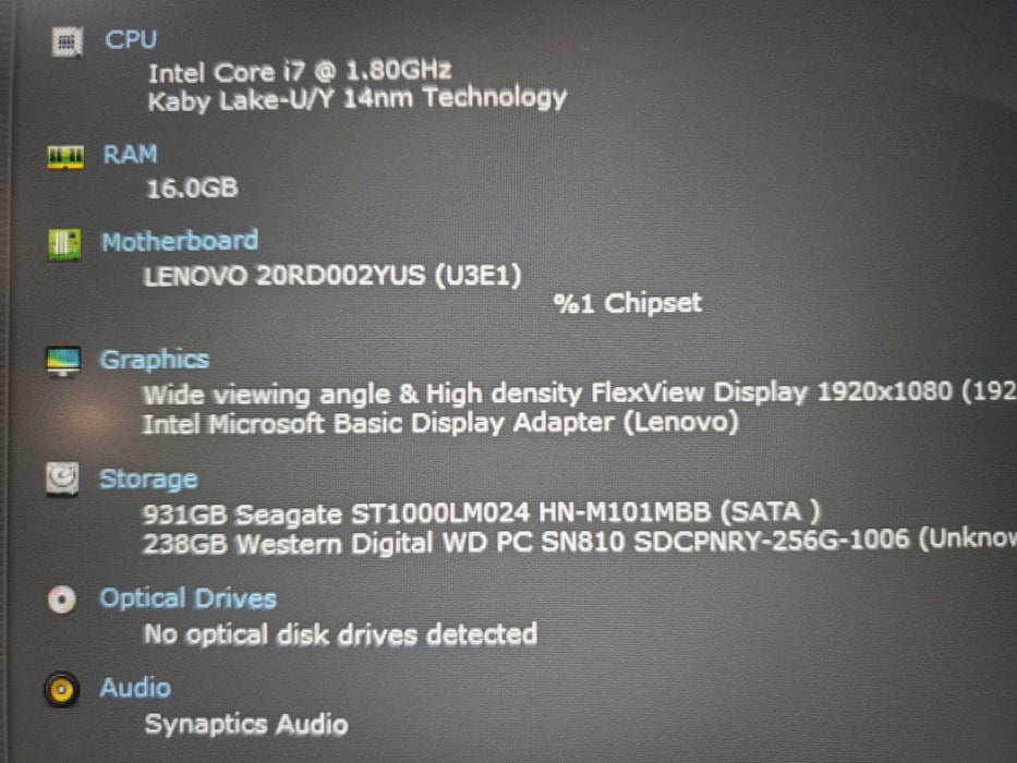 Lenovo ThinkPad E15 i7-10510U 16GB RAM 256GB NVME 1TB HDD  Lap200
