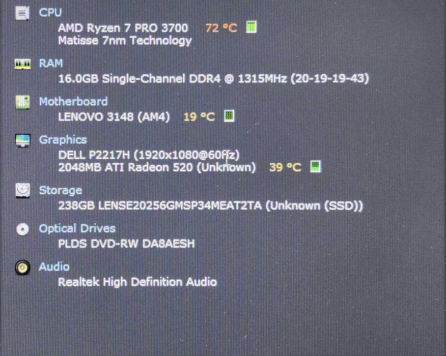 Lenovo ThinkCentre M75s-1, Ryzen 7 Pro 3700, 16GB DDR4, R520, 256GB NVMe