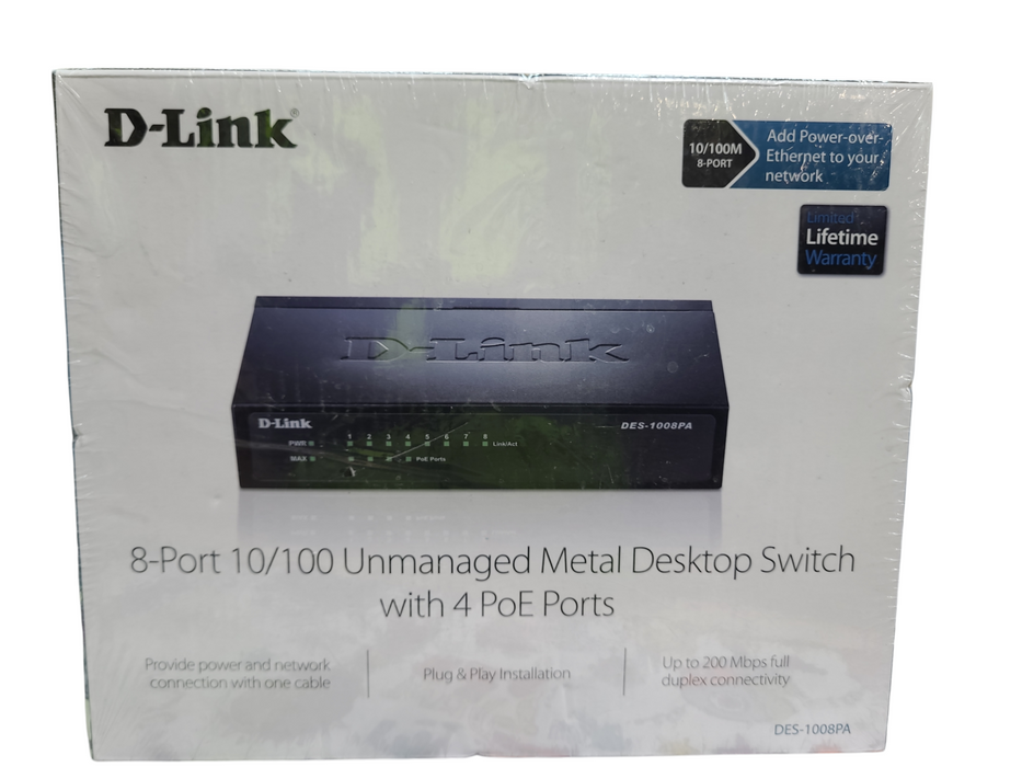 Lot 2x D-Link DES-1008Pa 8-Ports Unmanaged Metal Desktop Switch Q