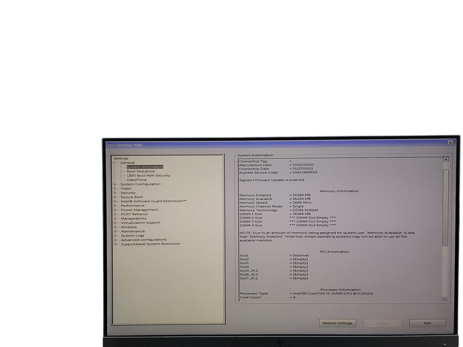 Dell OptiPlex  7080 MT i5 - 10500 @ 3.10GHz 16GB DDR4 Ram θ