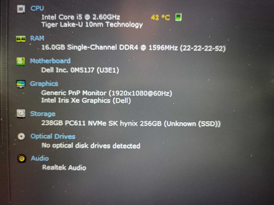 Dell Latitude 5420 Intel Core i5-1145G7 @2.60GHz, 16GB DDR4, 256GB NVMe $ Lap200