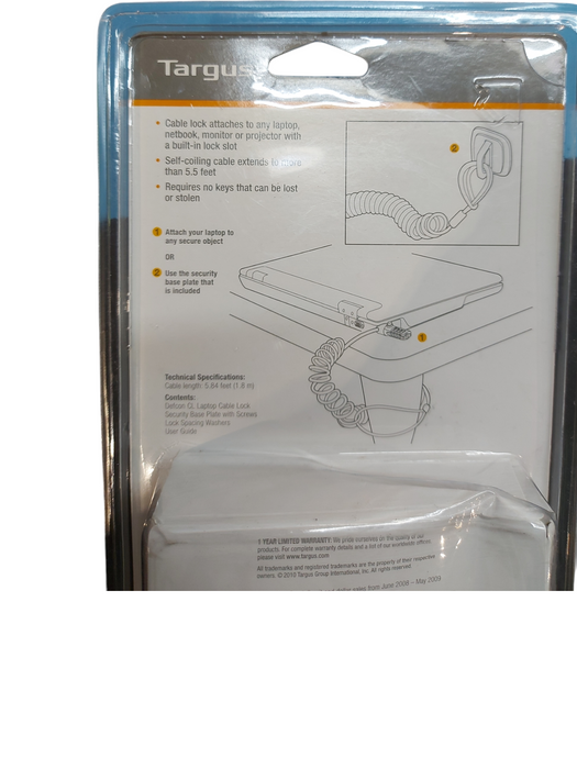 Targus PA410UCCL Defcon CL 5.5ft Laptop Notebook Combo Cable Lock