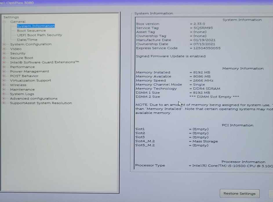Dell OptiPlex 3080, Core i5-10500 3.10GHz, 8GB DDR4, 256GB M.2 _