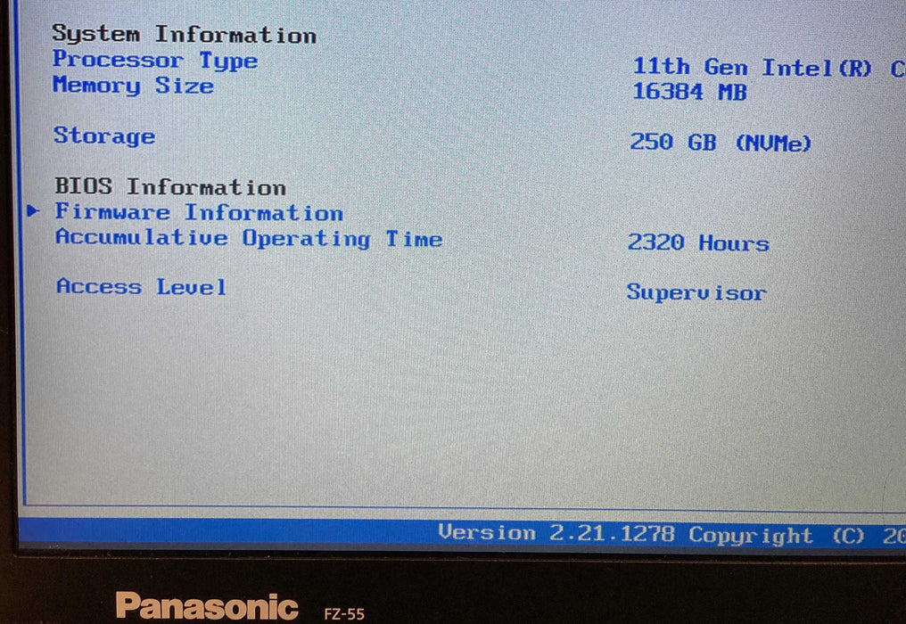 Panasonic ToughBook FZ-55 i5-1145G7@2.6GHz 16GB RAM 256GB SSD 2320Hrs.