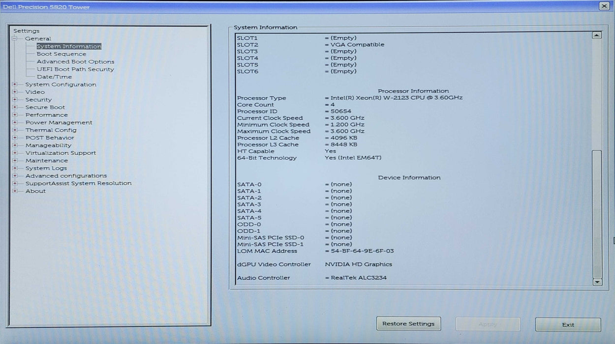 Dell Precision 5820 Tower, Xeon W-2123 3.60GHz, 32GB DDR4, M2000, 950W