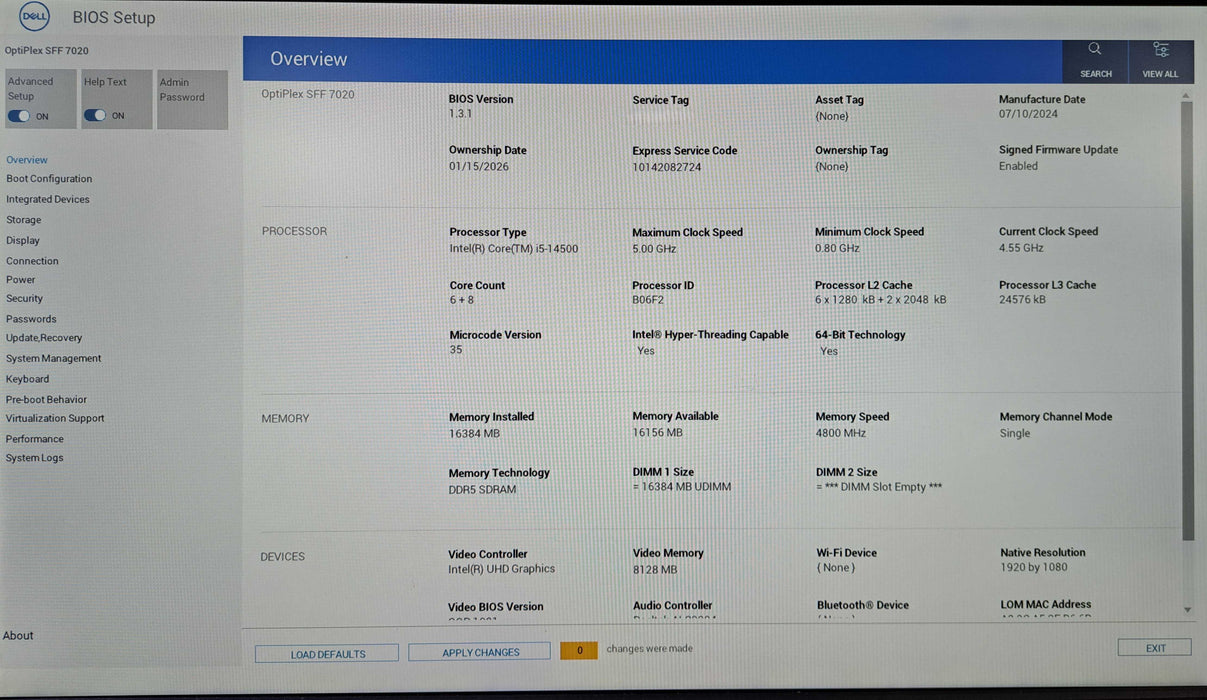 Dell OptiPlex 7020 SFF | Intel Core i5-14500 @2.60GHz, 16GB DDR5, 256GB NVMe )