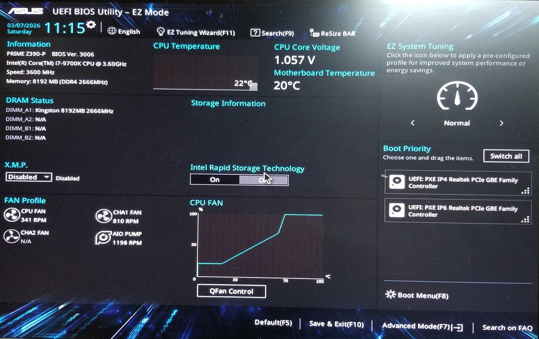 Custom Pc w/ Asus Z390-A Core i7-9700K CPU 3.60GHz 8GB RAM No HDD