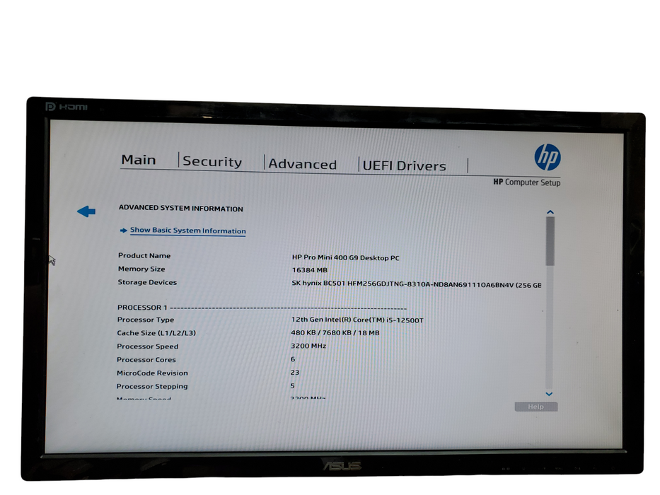 HP Pro Mini 400 G9, i5-12500T, 16GB DDR4, 256GB NVMe, No OS