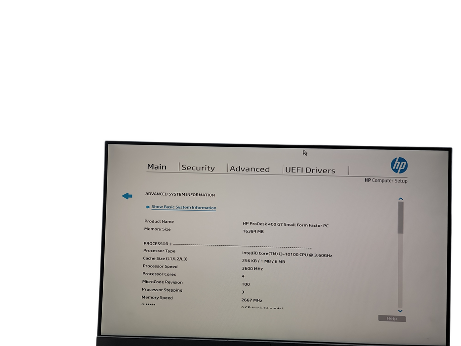 HP ProDesk 400 G7 SFF i3 - 10100 @ 3.60GHz 16GB DDR4 Ram NO HDD θ