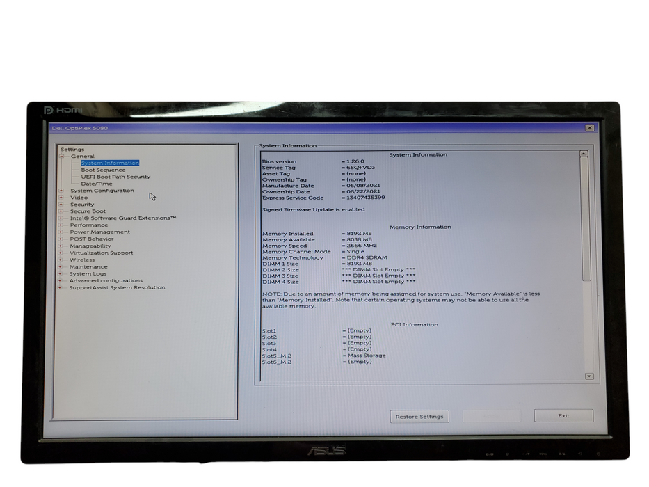 Dell OptiPlex 5080 Tower, i5-10500, 8GB DDR4, 256GB NVMe, No OS