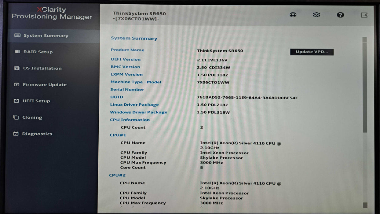 Lenovo ThinkSystem SR650 2U | 2x Xeon Silver 4110, 32GB DDR4, No BackPlane )