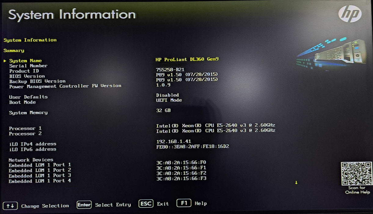 HP DL360 Gen9 1U 8x 2.5" | 2x Xeon E5-2640 v3 @2.60GHz, 32GB DDR4, P440ar