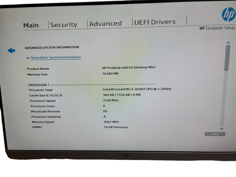 HP ProDesk 600 G5 Mini Intel i5 - 9500T CPU @ 2.20GHz 16GB DDR4 Ram θ