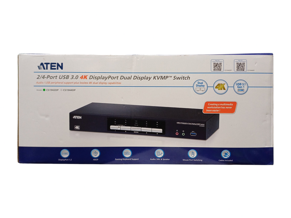 *NEW OPEN BOX*Aten KVMP Switch Dual Display USB 3.0 DisplayPort 4K CS1942DP
