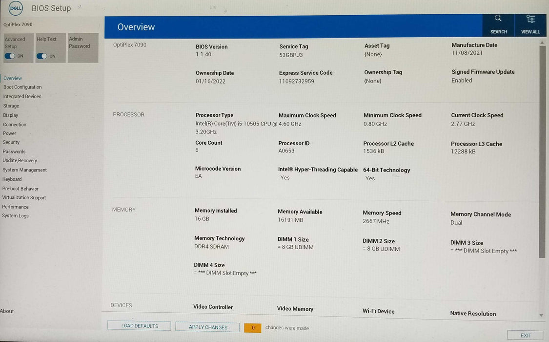 Dell OptiPlex 7090 SFF Intel i5-10505 CPU 3.2GHz, 16GB RAM - No HDD Q