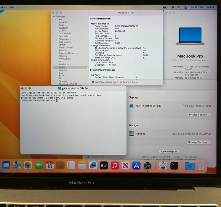 Apple MacBook Pro 13" 2017 i5-7360U 16GB 256SSD French Keyboard READ!