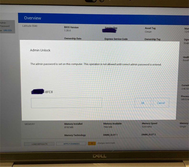 Dell Latitude 5540 i7-1370P BIOS Locked Missing Key For Parts/Repair READ!  Lap200