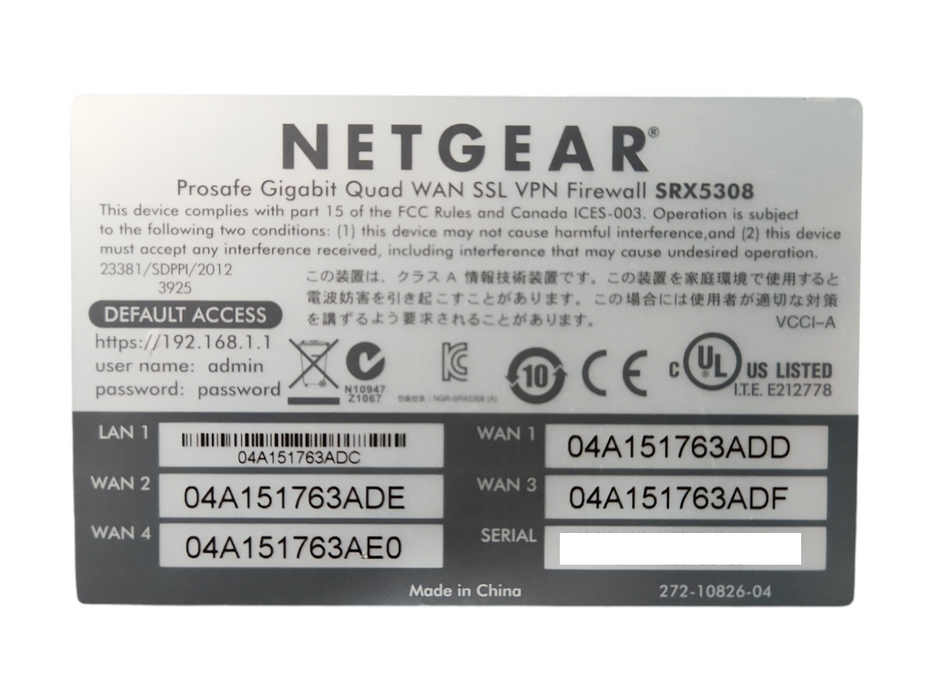 Netgear SRX5308 ProSafe Gigabit Quad WAN SSL VPN Firewall, Factory Reset