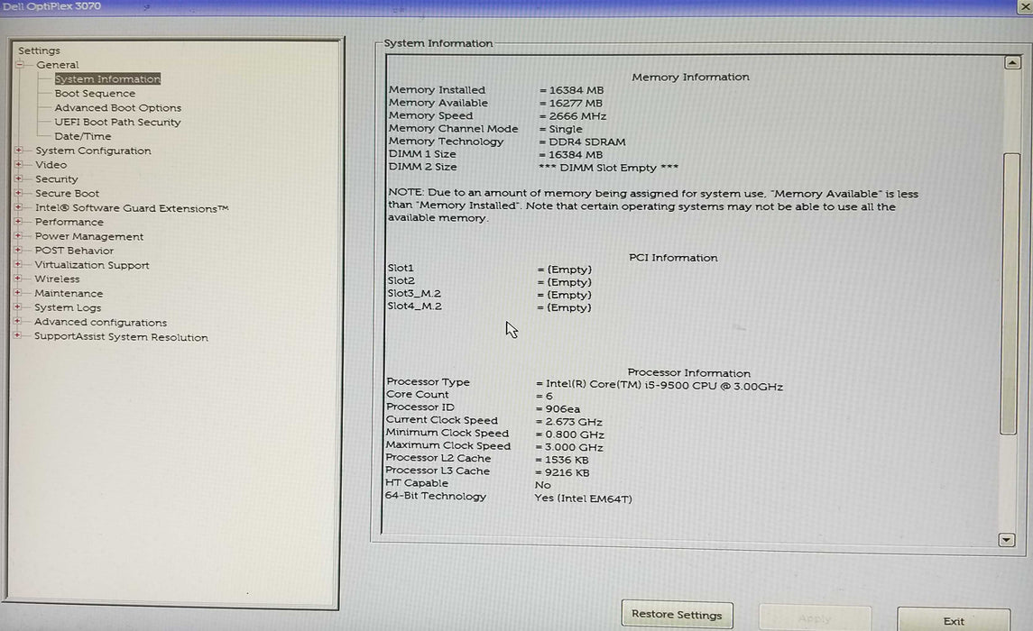 Dell OptiPlex 3070 SFF Intel i5-9500 CPU 3.00GHz 16GB RAM - No HDD Q