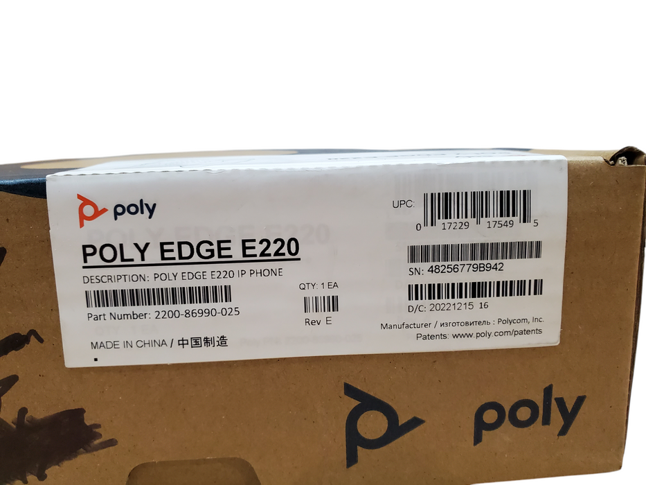 Poly Edge E220 | IP Desk Phone | 2200-86990-025 | New Open Box Q